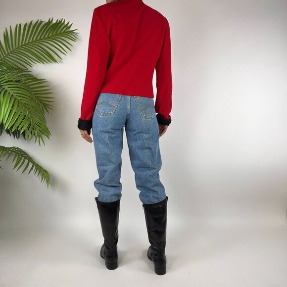 Vintage 90s Grunge Red & Black Preppy Long Sleeve Classy Dress Top / Size: 6 - Picture 2 of 5